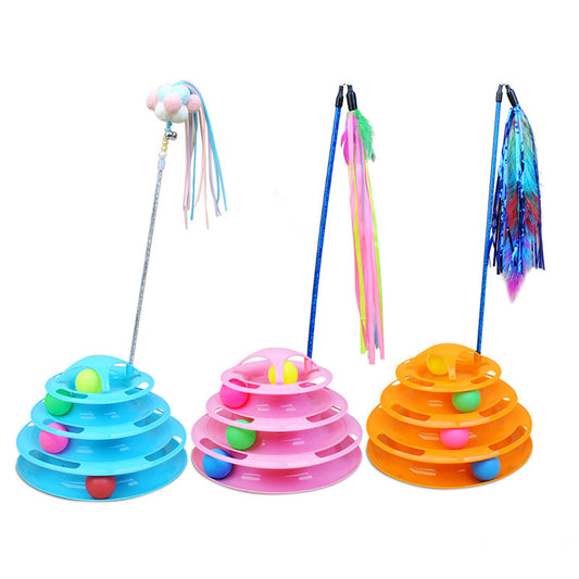 Cat turntable ball toy four-layer cat turntable Can insert funny cat stick puzzle play plate cat turntable track ball