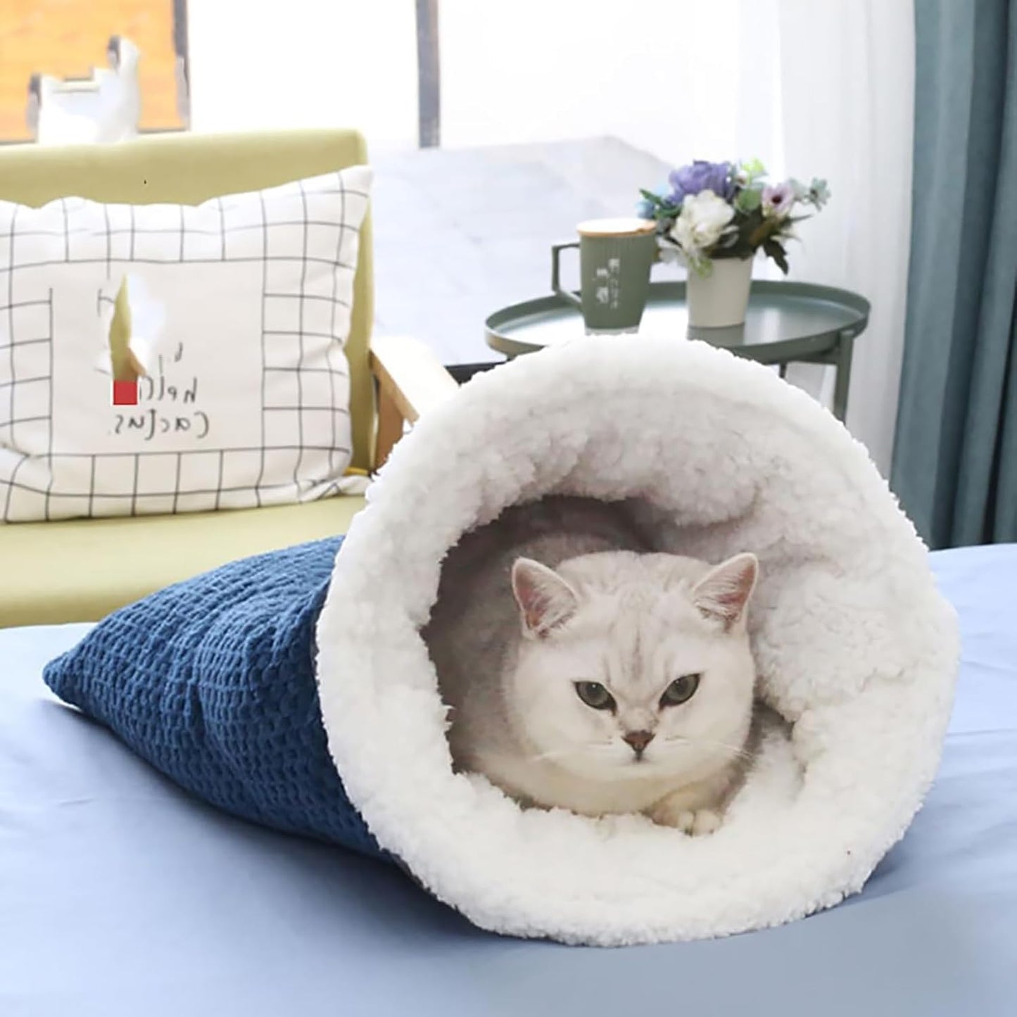 Cat Winter Sleeping Bag, Cat Crinkle Sack Removable Cat Bag For Sleeping 360  Warm Semienclosed Cat Sleeping Bag Bed With Cave For Cats Up To 6kg